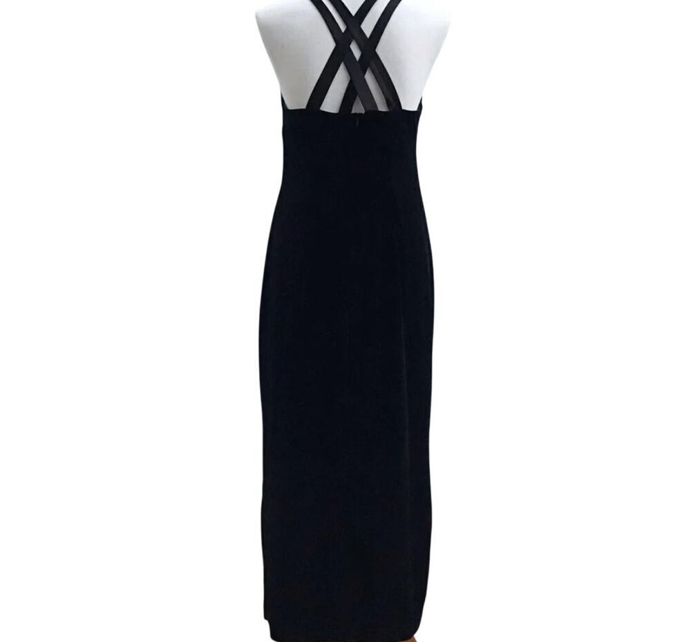 Vintage CDC Caren Desiree Black Cross-Back Midi Dress - Size 12